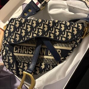 Dior Blue and Beige Saddle Bag